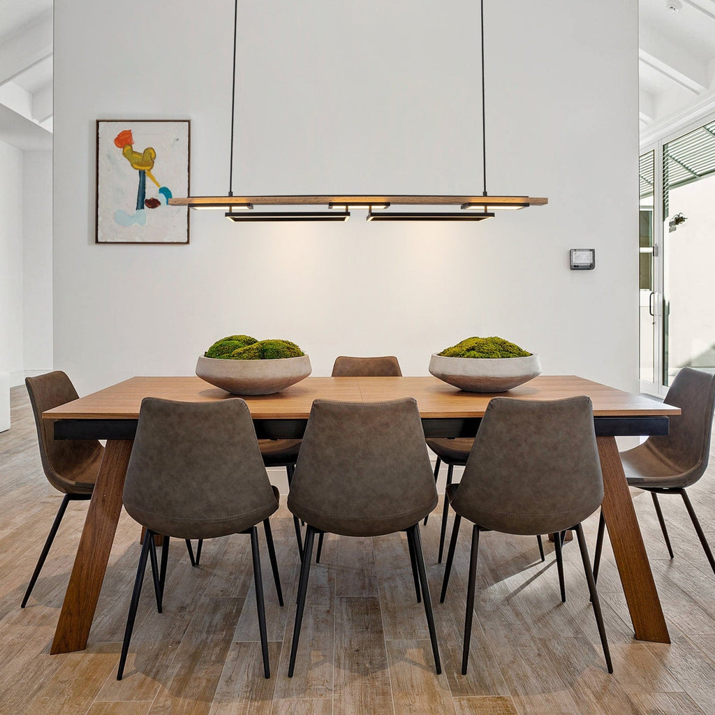 Lampadario lineare in legno a LED integrato da 3/5 luci per isola da cucina