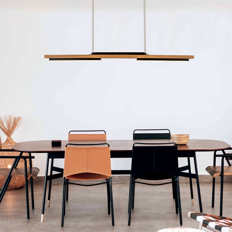 Lampadario lineare in legno a LED integrato da 3/5 luci per isola da cucina