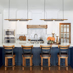 Lampadario lineare in legno a LED integrato da 3/5 luci per isola da cucina