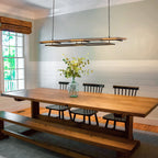 Lampadario lineare in legno a LED integrato da 3/5 luci per isola da cucina