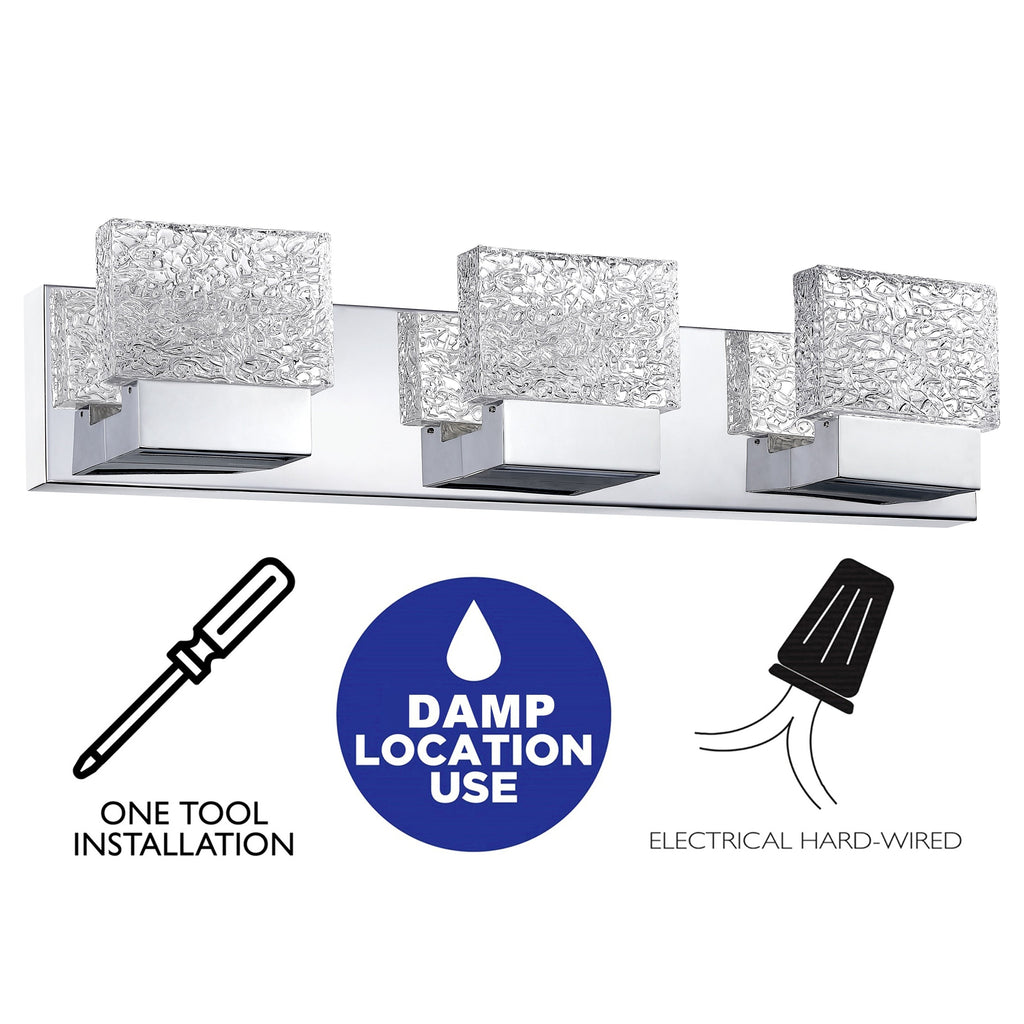 Lampada da toeletta a LED integrata in acciaio inossidabile 3000K Cattleya con paralumi in vetro artistico - Cromata