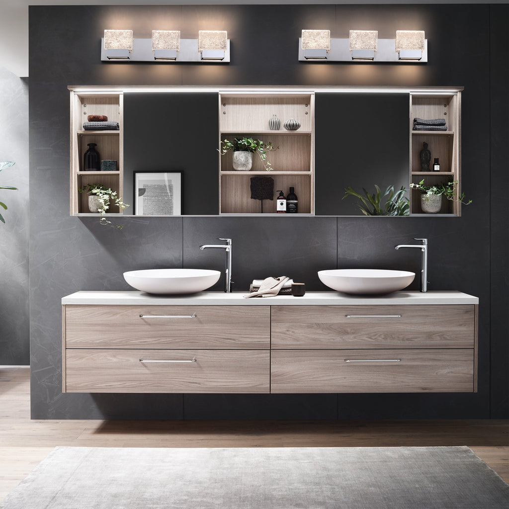 Lampada da toeletta a LED integrata in acciaio inossidabile 3000K Cattleya con paralumi in vetro artistico - Cromata