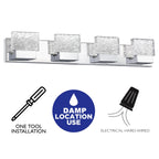 Lampada da toeletta a LED integrata in acciaio inossidabile 3000K Cattleya con paralumi in vetro artistico - Cromata