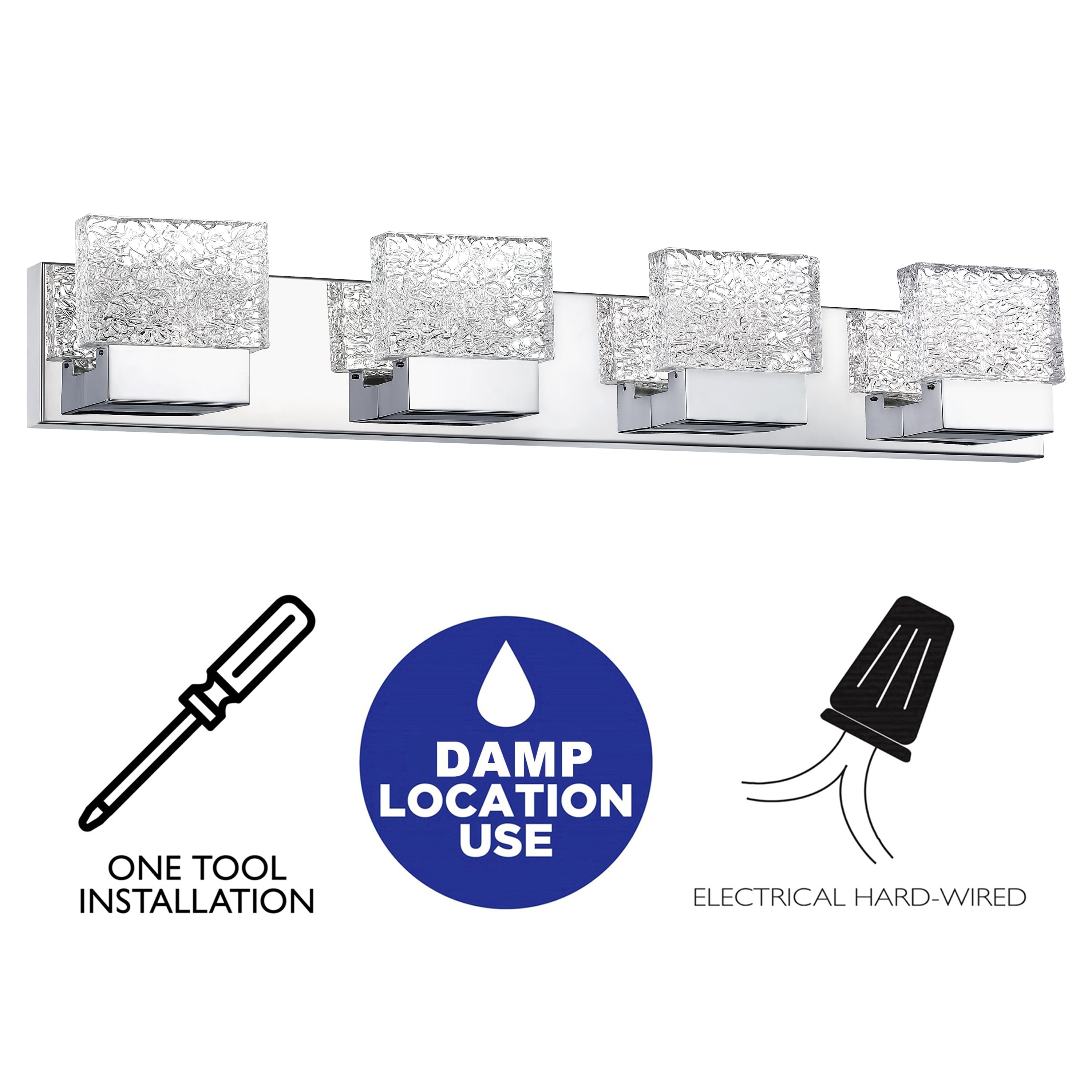 Lampada da toeletta a LED integrata in acciaio inossidabile 3000K Cattleya con paralumi in vetro artistico - Cromata