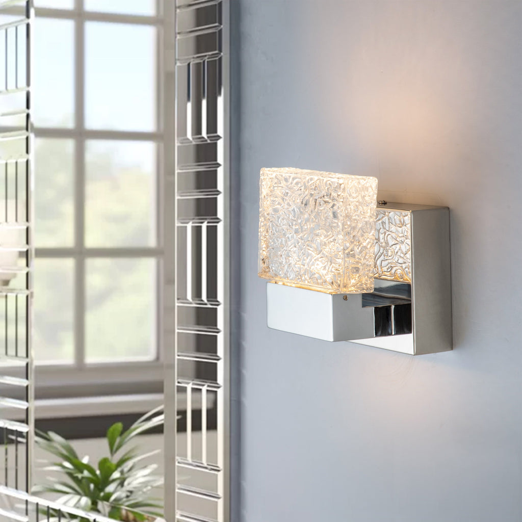 Lampada da toeletta a LED integrata in acciaio inossidabile 3000K Cattleya con paralumi in vetro artistico - Cromata