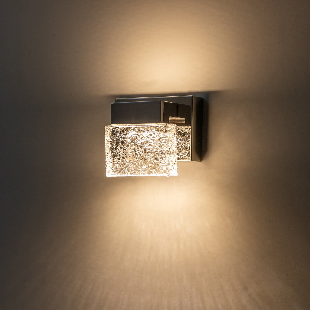 Lampada da toeletta a LED integrata in acciaio inossidabile 3000K Cattleya con paralumi in vetro artistico - Cromata