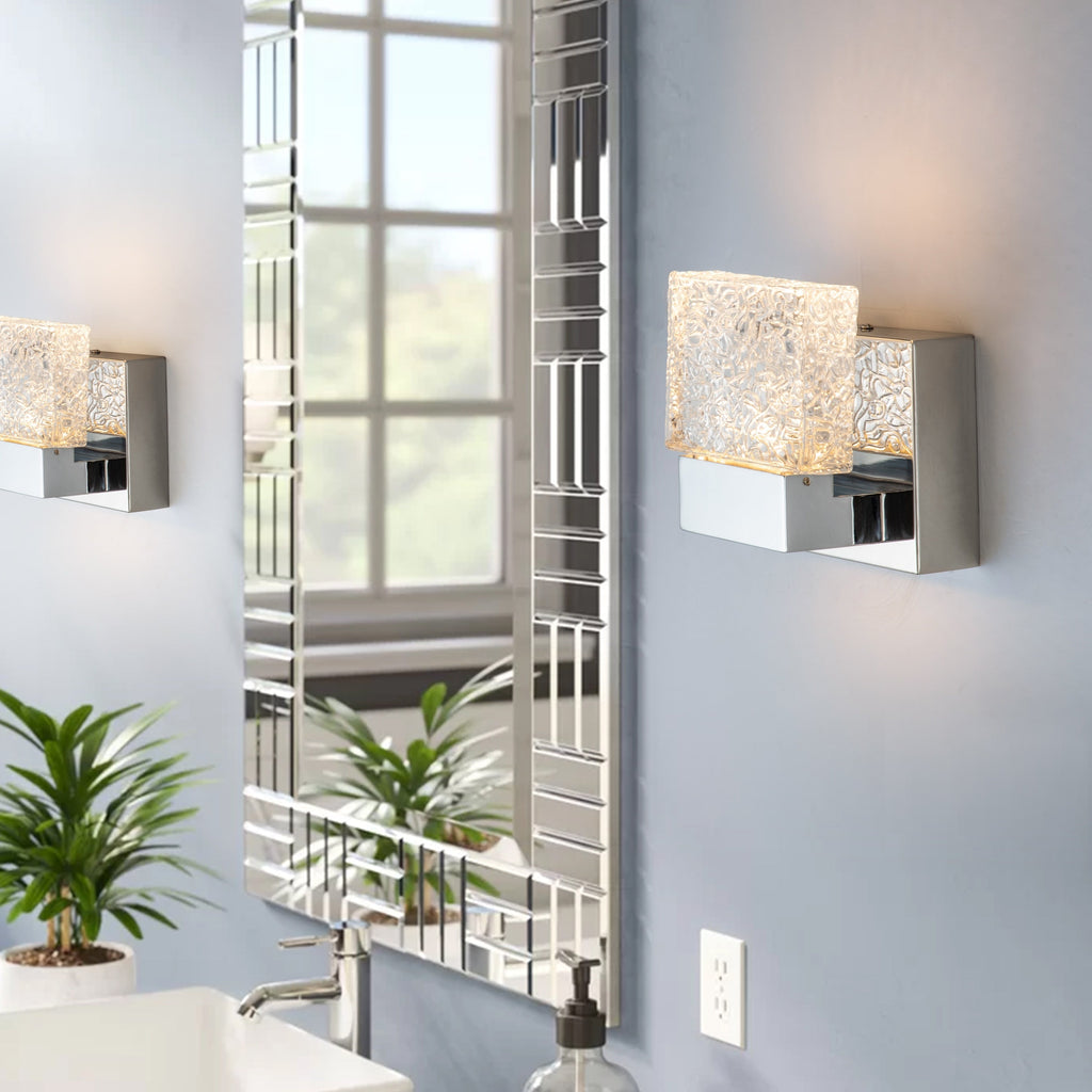 Lampada da toeletta a LED integrata in acciaio inossidabile 3000K Cattleya con paralumi in vetro artistico - Cromata