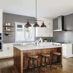 Lampada a sospensione a cupola industriale a 3 luci, in metallo, lineare, per isola da cucina, finitura in bronzo oliato