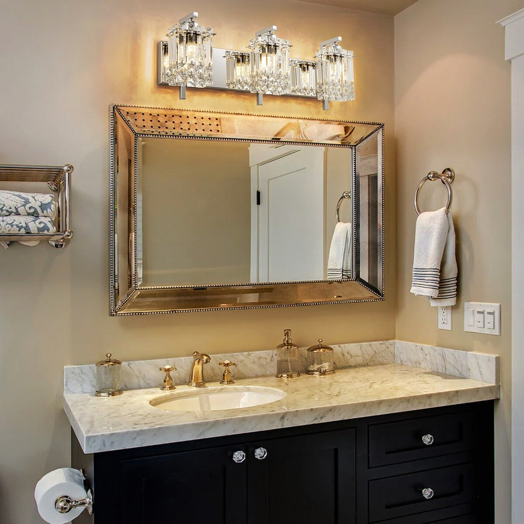 Applique da parete in cristallo per specchio da bagno moderno e glamour a 3 luci