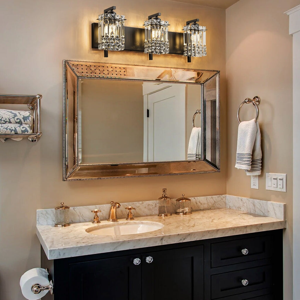 Applique da parete in cristallo per specchio da bagno moderno e glamour a 3 luci