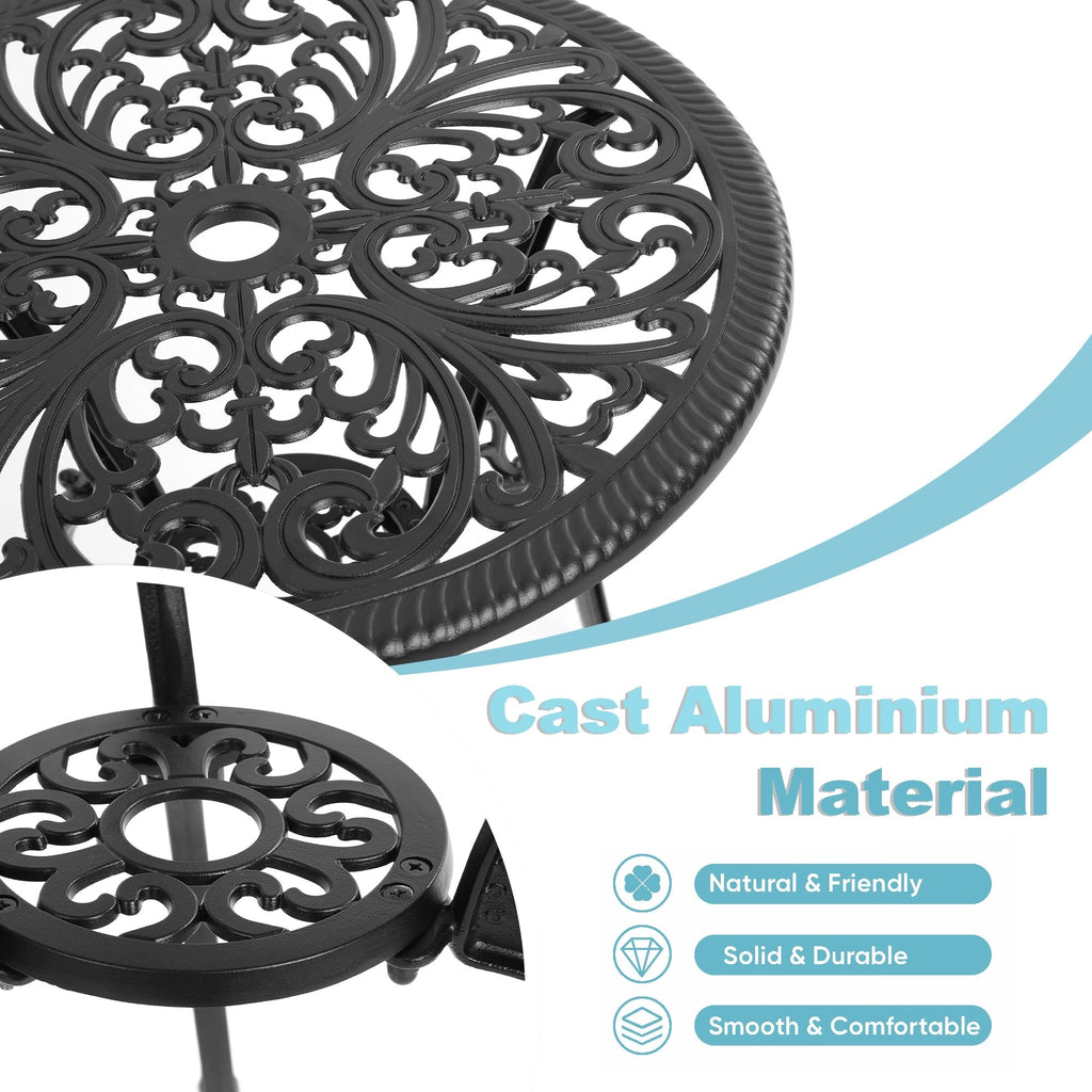 Tavolo e sedie a farfalla per patio esterno in alluminio, 3 pezzi, con foro per ombrellone