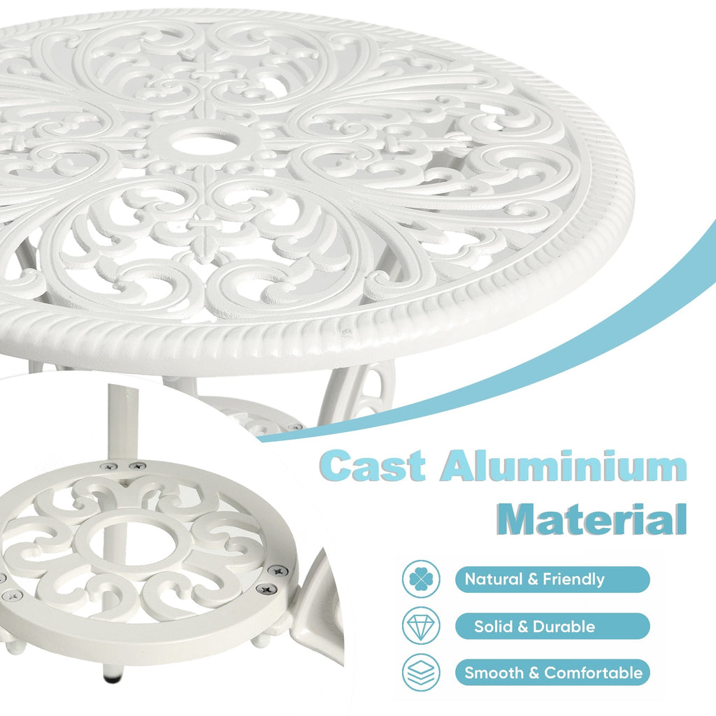 Tavolo e sedie a farfalla per patio esterno in alluminio, 3 pezzi, con foro per ombrellone