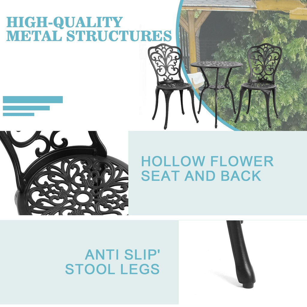 Tavolo e sedie a farfalla per patio esterno in alluminio, 3 pezzi, con foro per ombrellone