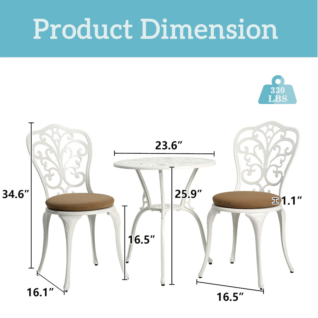 Tavolo e sedie a farfalla per patio esterno in alluminio, 3 pezzi, con foro per ombrellone