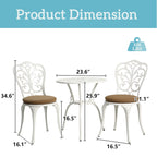 Tavolo e sedie a farfalla per patio esterno in alluminio, 3 pezzi, con foro per ombrellone