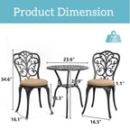 Tavolo e sedie a farfalla per patio esterno in alluminio, 3 pezzi, con foro per ombrellone