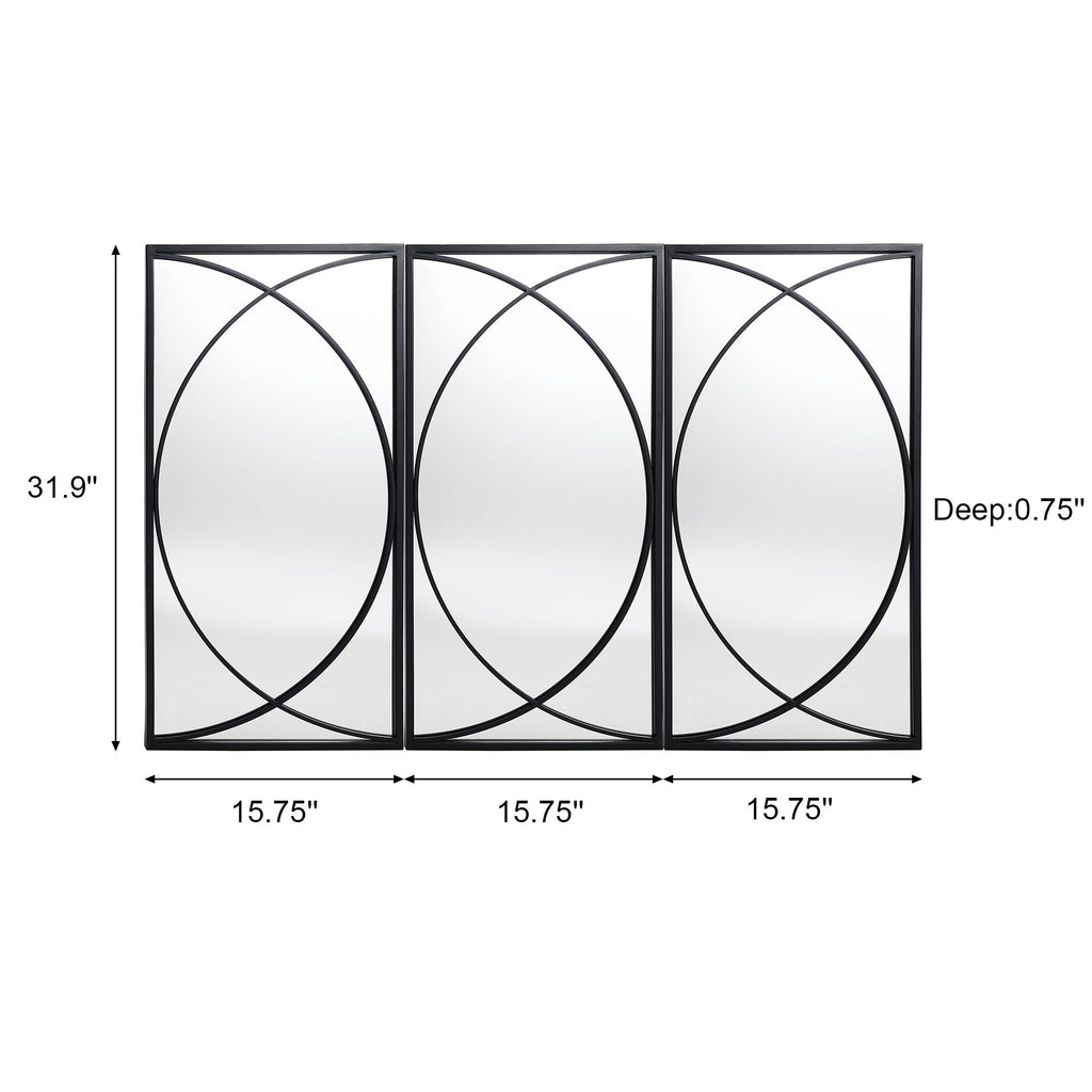 Set di 3 specchi da parete rettangolari in metallo nero - 31,9 A x 15,75 L x 0,75 P