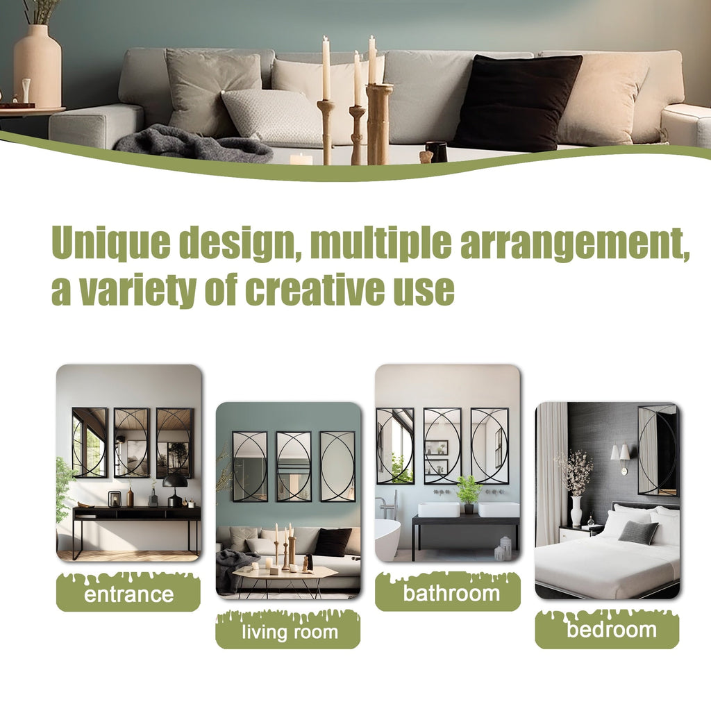 Set di 3 specchi da parete rettangolari in metallo nero - 31,9 A x 15,75 L x 0,75 P