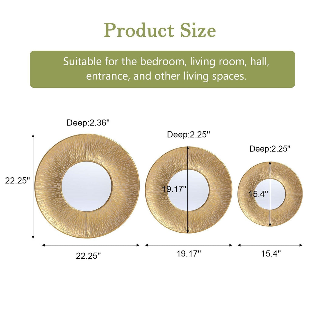 Set di 3 specchi da parete rotondi in metallo dorato - Diametro 22,25 x P 2,36