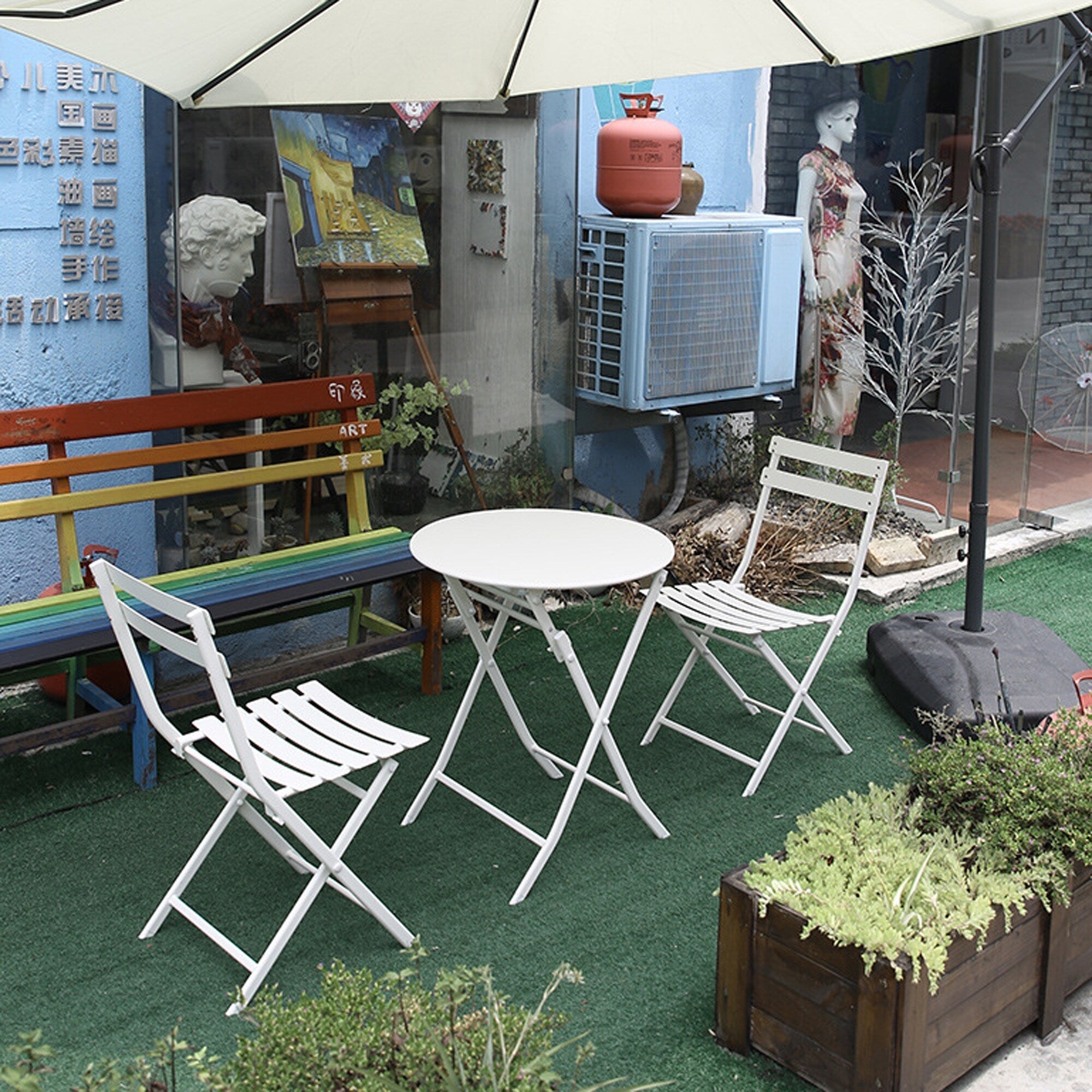 Set da bistrot da patio minimalista da 3 pezzi con tavolo rotondo pieghevole e sedie - 3-Piece-Patio-Bistro-Set