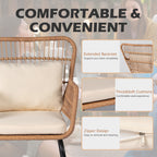 Set da bistrot da conversazione in vimini da esterno, 3 pezzi, set di sedie da giardino in rattan per tutte le stagioni con cuscini