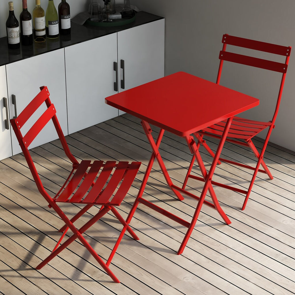 Set da bistrot minimalista da patio, 3 pezzi, tavolo quadrato pieghevole e sedie - 3 pezzi