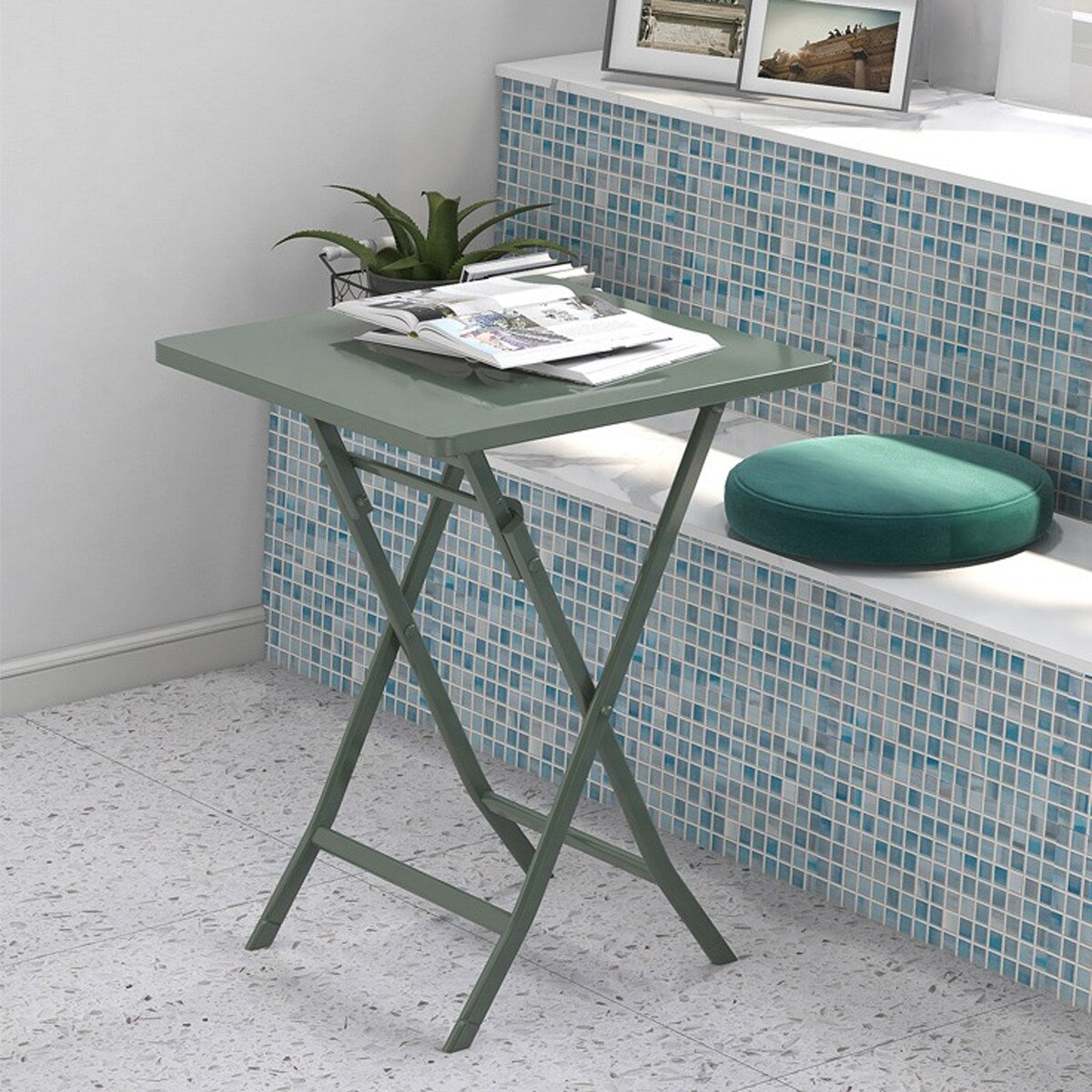 Set da bistrot minimalista da patio, 3 pezzi, tavolo quadrato pieghevole e sedie - 3 pezzi