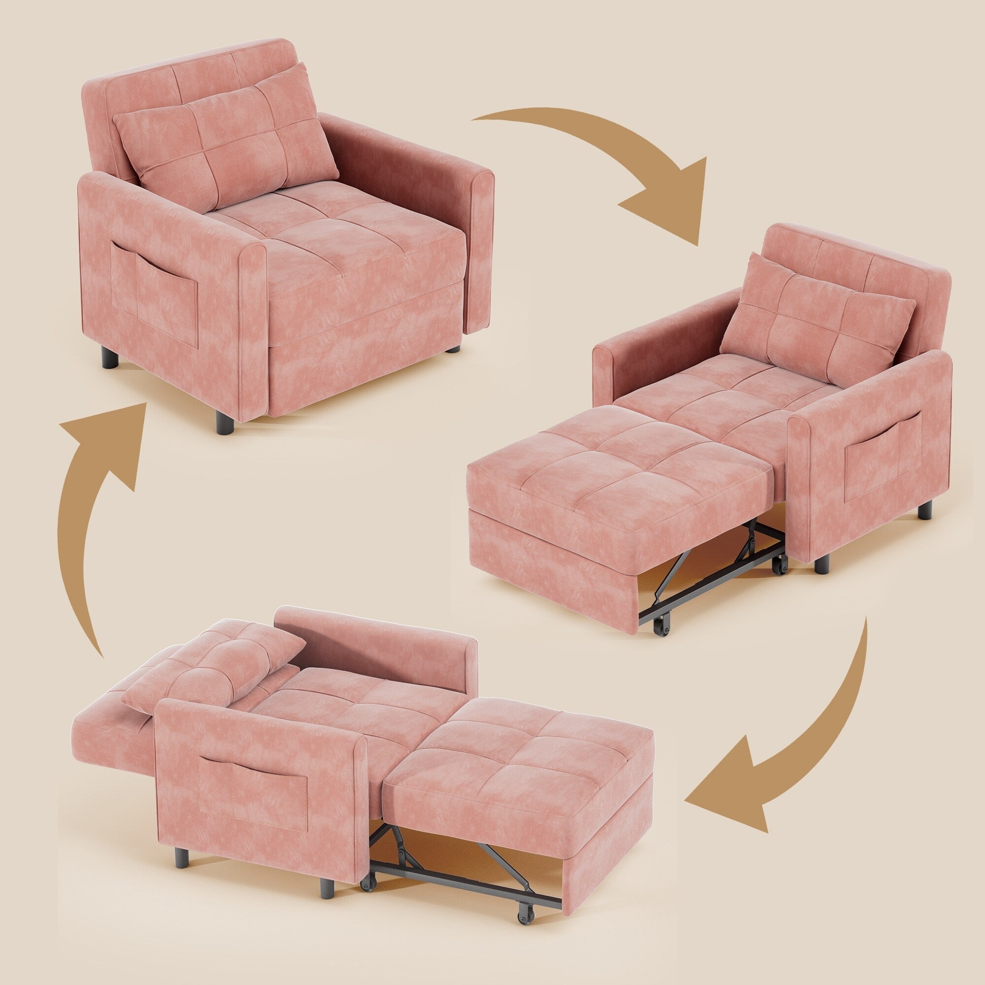 Divano letto regolabile 3 in 1, divano con poltrona estraibile, letto pieghevole convertibile per soggiorno