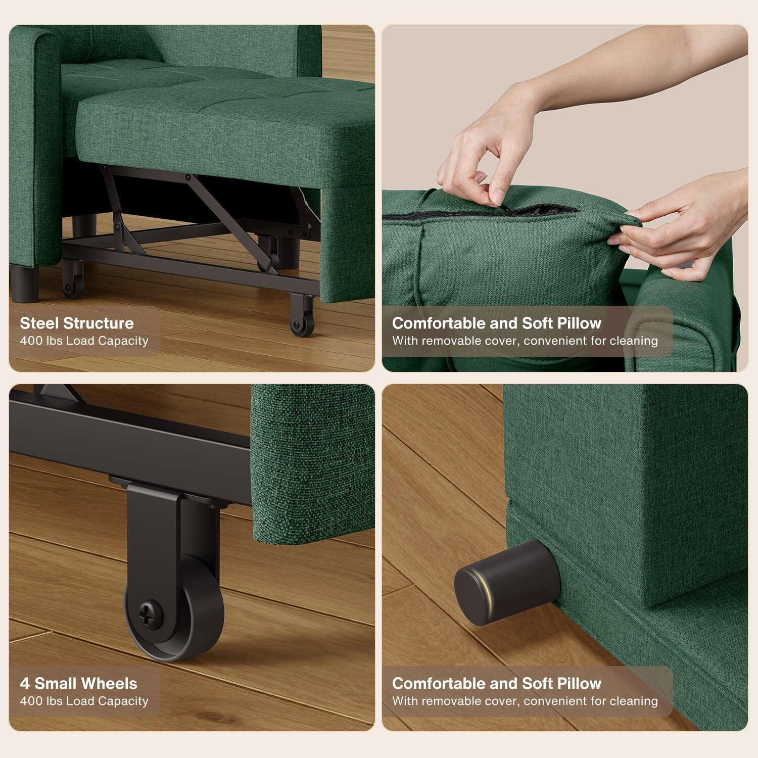 Divano letto regolabile 3 in 1, divano con poltrona estraibile, letto pieghevole convertibile per soggiorno