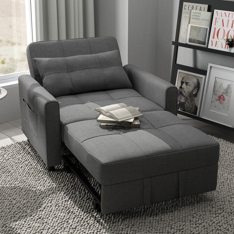 Divano letto regolabile 3 in 1, divano con poltrona estraibile, letto pieghevole convertibile per soggiorno