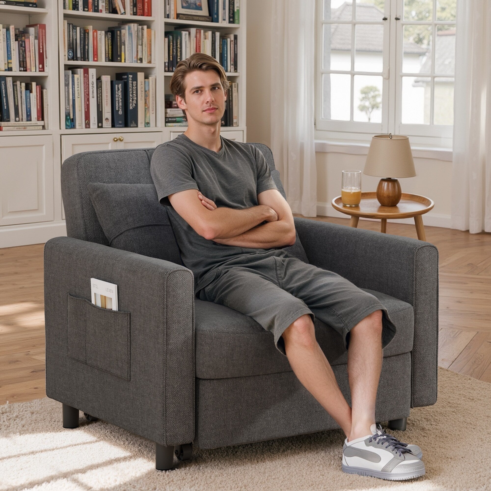 Divano letto estraibile 3 in 1, poltrona letto imbottita, pieghevole, regolabile e convertibile