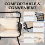 Set da bistrot da conversazione in vimini da esterno, 3 pezzi, set di sedie da giardino in rattan per tutte le stagioni con cuscini