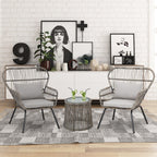 Set da bistrot da conversazione in vimini da esterno, 3 pezzi, set di sedie da giardino in rattan per tutte le stagioni con cuscini