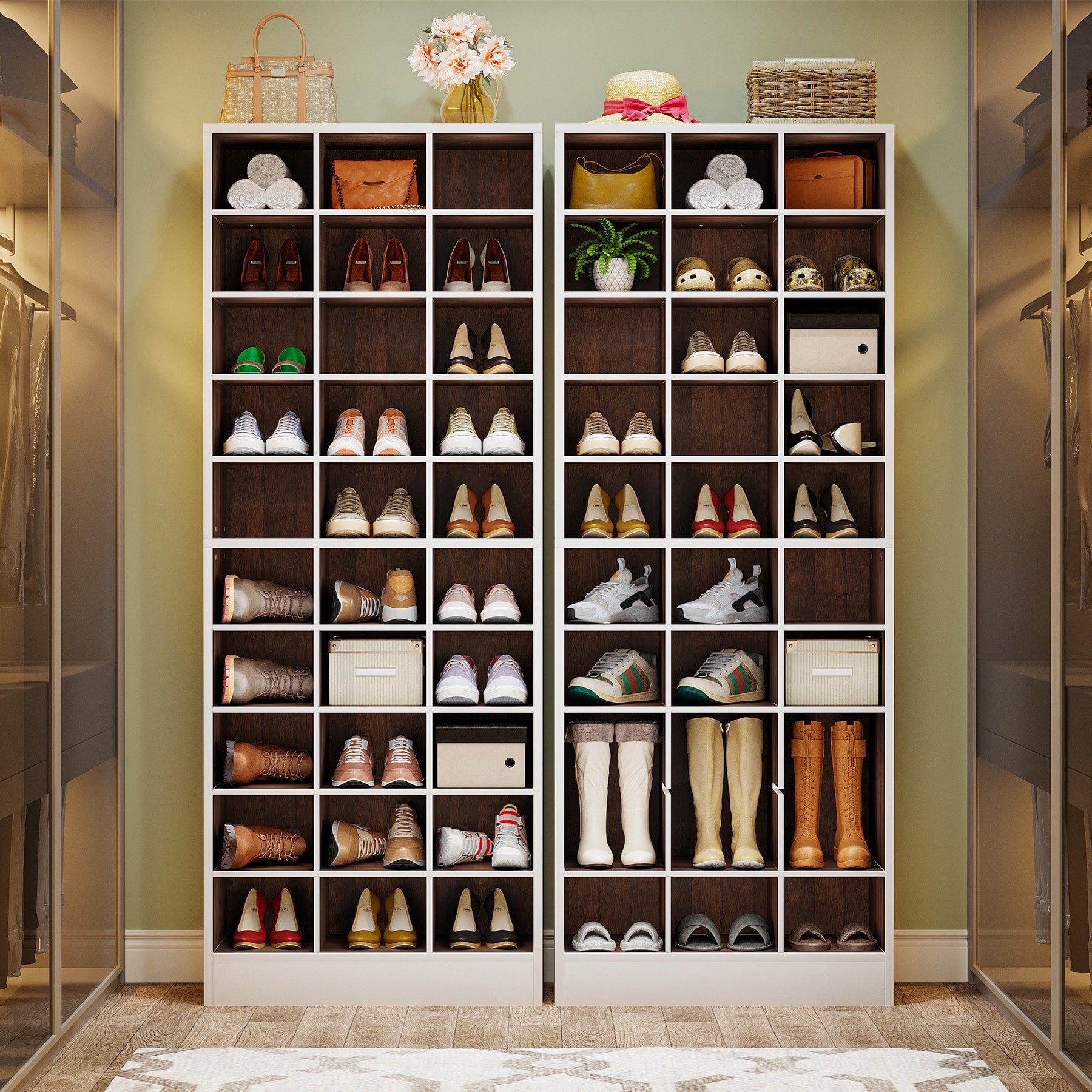 Scarpiera alta da 30 paia, scarpiera in legno bianco a 10 ripiani per armadio, ingresso - 10 ripiani