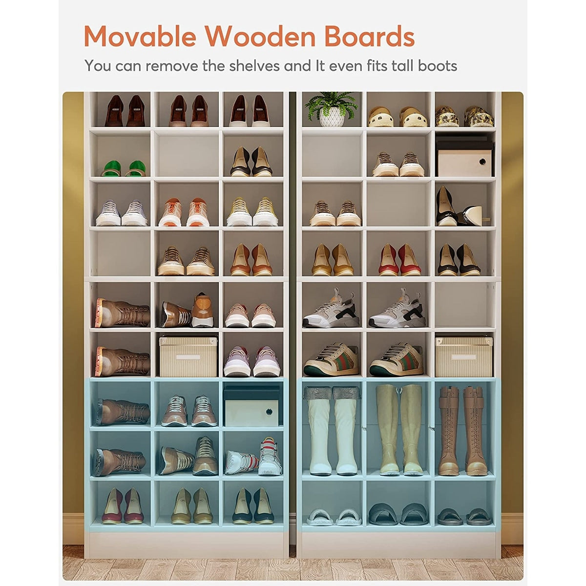 Scarpiera alta da 30 paia, scarpiera in legno bianco a 10 ripiani per armadio, ingresso - 10 ripiani