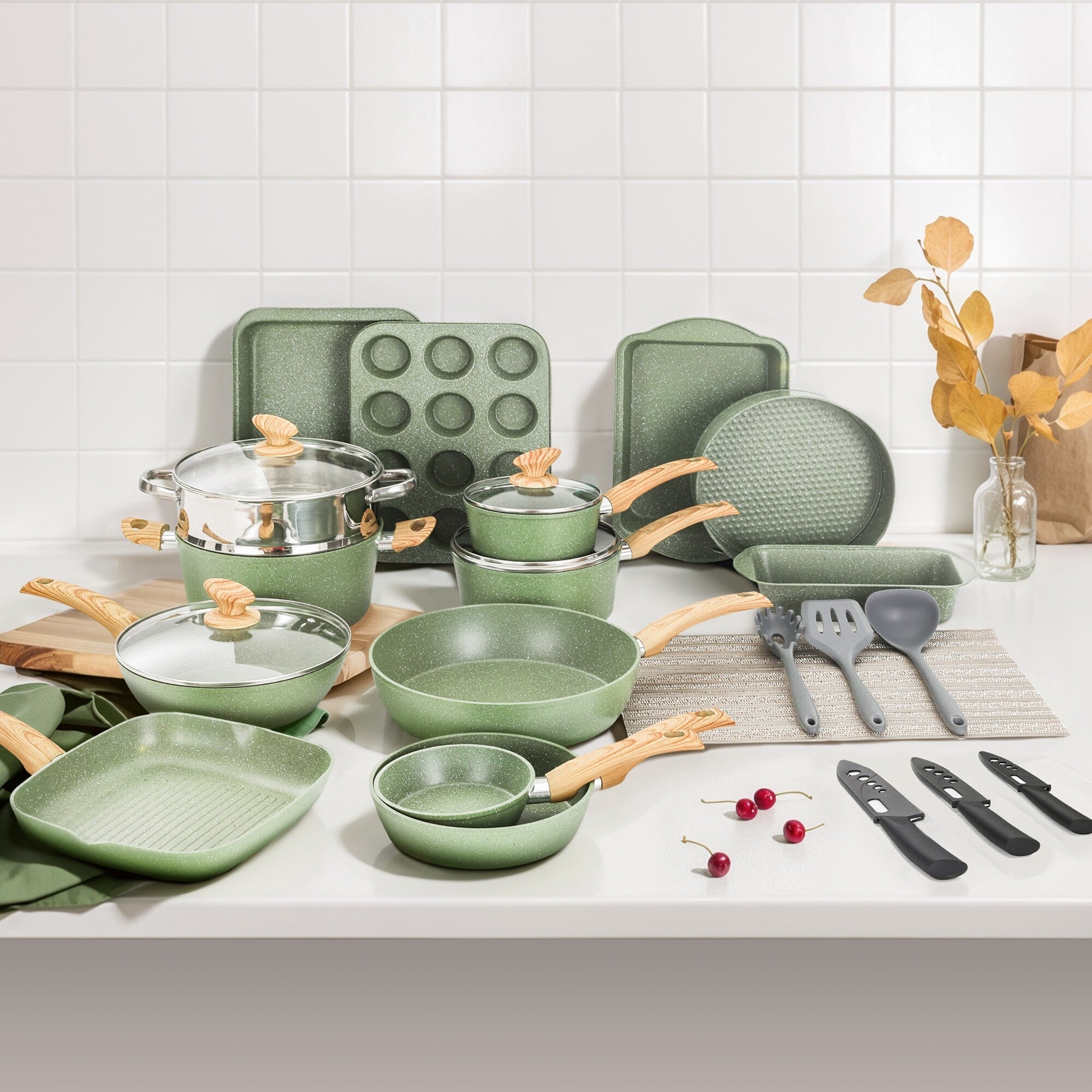 Set di pentole e teglie da cucina in granito da 30 pezzi, set di padelle antiaderenti