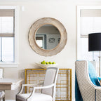 Specchio da parete decorativo rotondo in legno beige bohémien da 30 pollici per il bagno