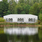 Gazebo pieghevole in tessuto Oxford da 30x10 piedi con 8 sacchi di sabbia e 8 pareti laterali con baldacchino per rimorchiatore - 30x10x8,8 piedi (larghezza x altezza x profondità)