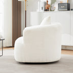 Poltrona girevole a 360°, poltrona in bouclé da 38,2 con cuscino decorativo, poltrona a botte imbottita con braccioli curvi