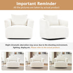 Poltrona girevole a 360°, poltrona in bouclé da 38,2 con cuscino decorativo, poltrona a botte imbottita con braccioli curvi