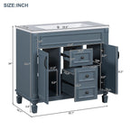 Mobile bagno moderno da 36'' con lavabo superiore e mobiletto a specchio, 2 ante e 2 cassetti