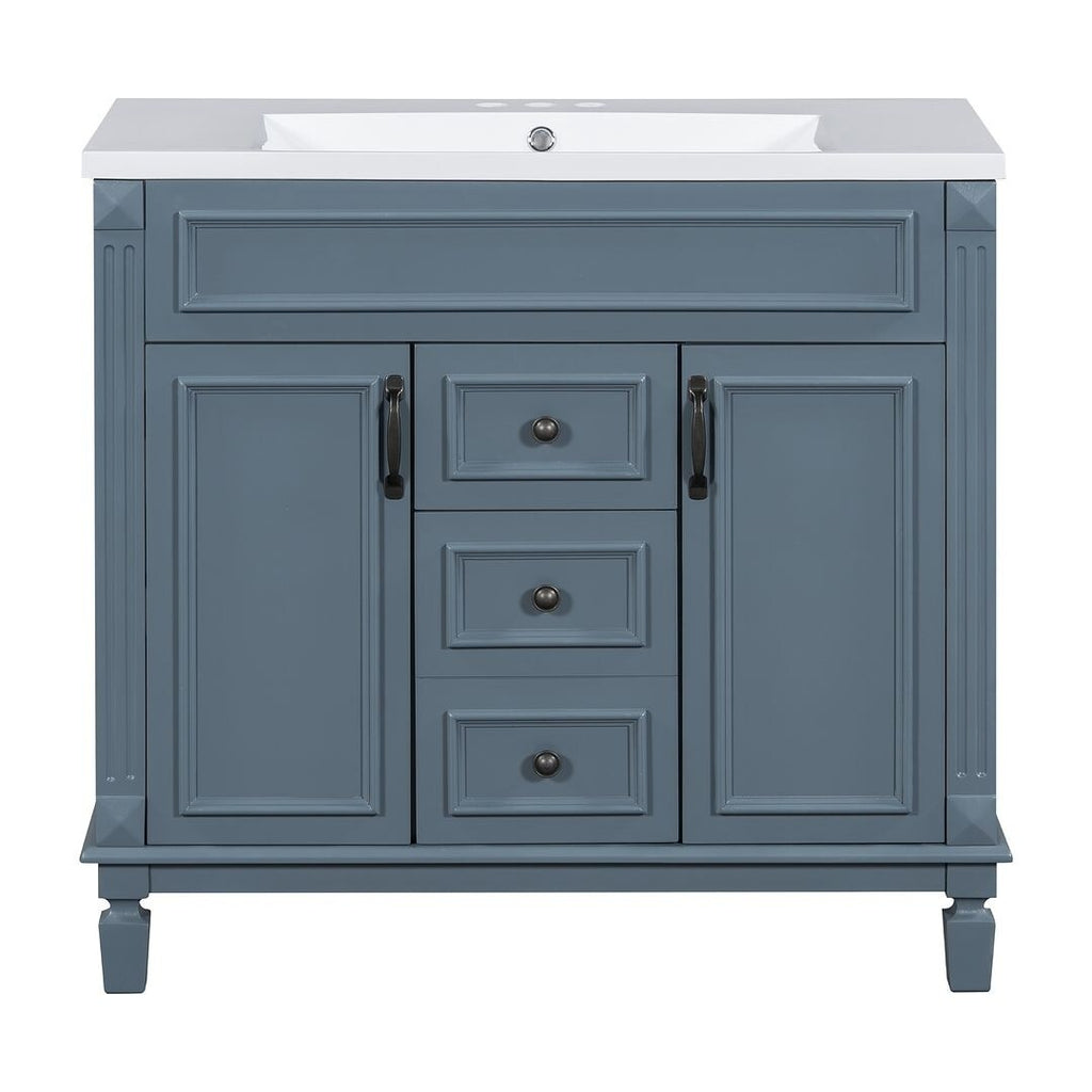 Mobile bagno moderno da 36'' con lavabo superiore e mobiletto a specchio, 2 ante e 2 cassetti