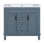 Mobile bagno moderno da 36'' con lavabo superiore e mobiletto a specchio, 2 ante e 2 cassetti