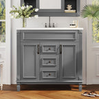 Mobile bagno moderno da 36'' con lavabo superiore e mobiletto a specchio, 2 ante e 2 cassetti