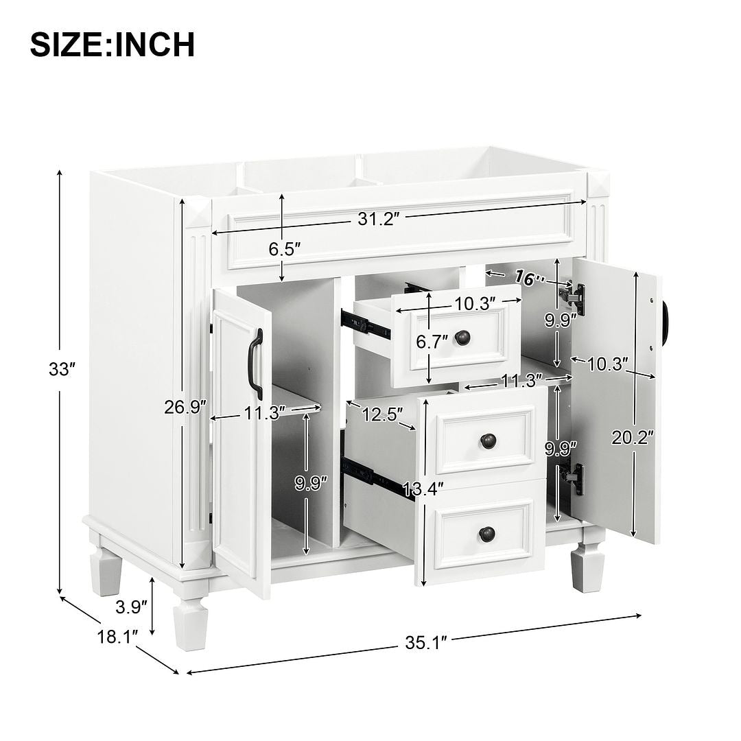 Mobile bagno moderno da 36'' con lavabo superiore e mobiletto a specchio, 2 ante e 2 cassetti