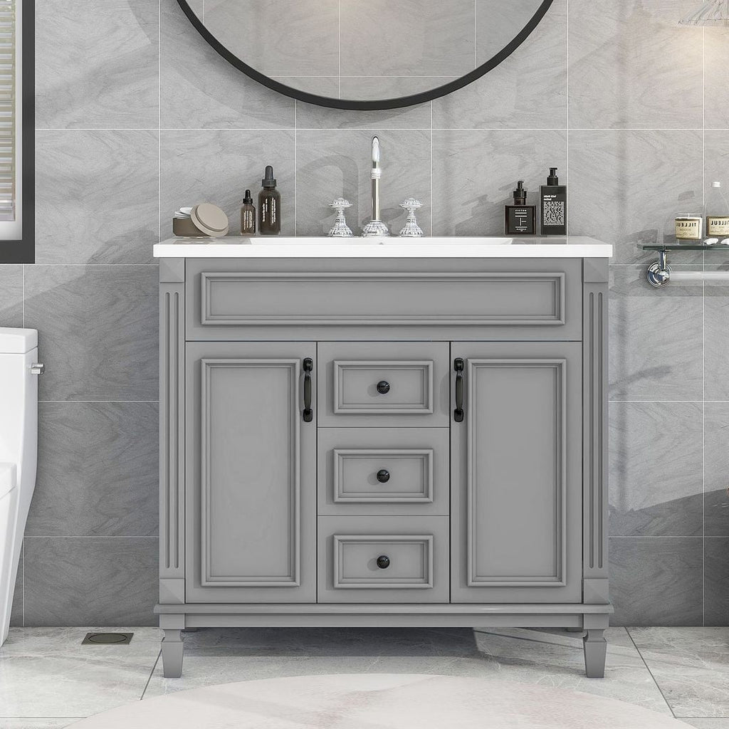 Mobile bagno moderno da 36'' con lavabo superiore e mobiletto a specchio, 2 ante e 2 cassetti