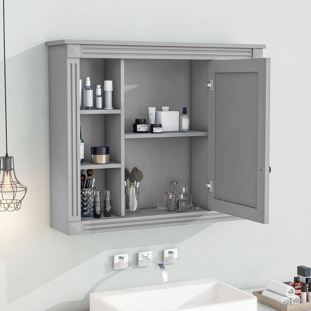 Mobile bagno moderno da 36'' con lavabo superiore e mobiletto a specchio, 2 ante e 2 cassetti