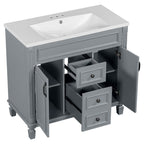Mobile bagno moderno da 36'' con lavabo superiore e mobiletto a specchio, 2 ante e 2 cassetti
