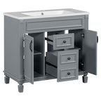 Mobile bagno moderno da 36'' con lavabo superiore e mobiletto a specchio, 2 ante e 2 cassetti