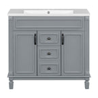 Mobile bagno moderno da 36'' con lavabo superiore e mobiletto a specchio, 2 ante e 2 cassetti